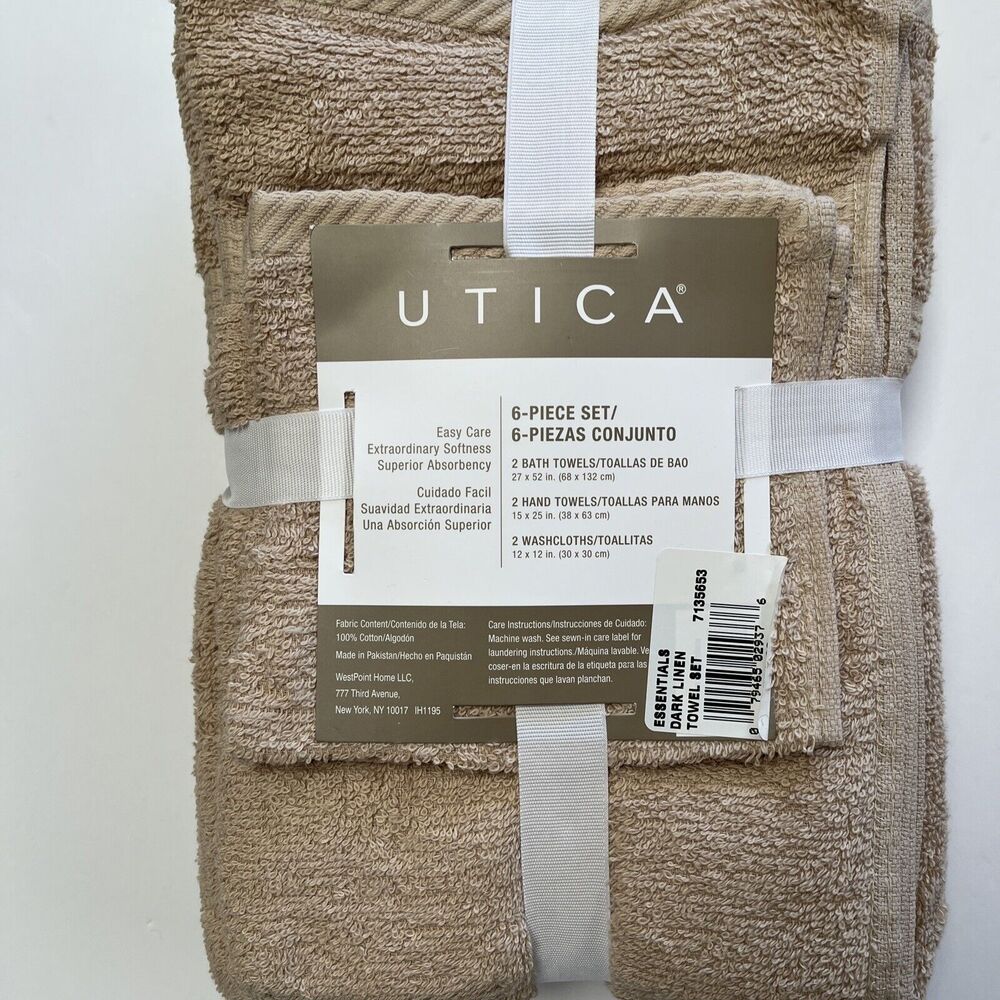 West Point Bath Towel Set Dark Linen 6 Pc Cotton Bath Hand Wash Soft Absorbent